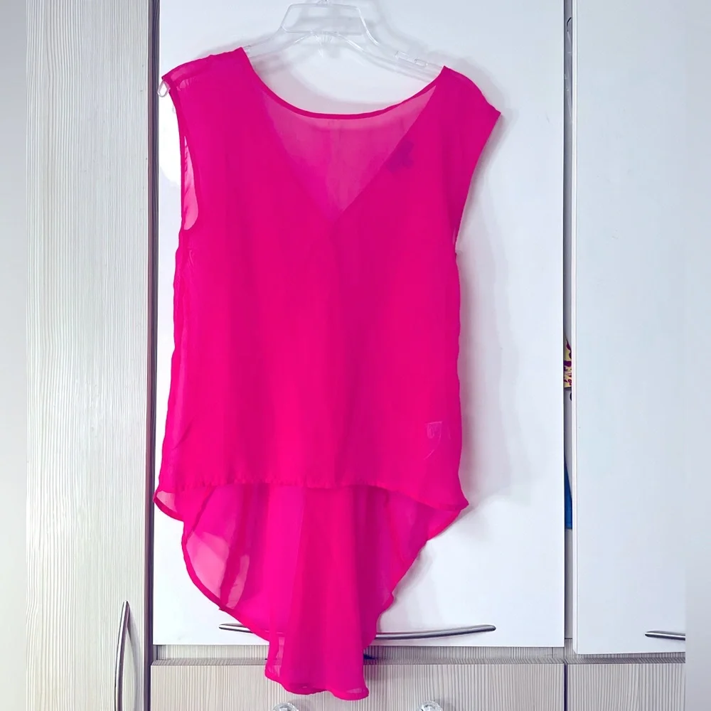 Sheer Chiffon neon pink flowy blouse, Jennifer Lopez high - Picture 11 of 11